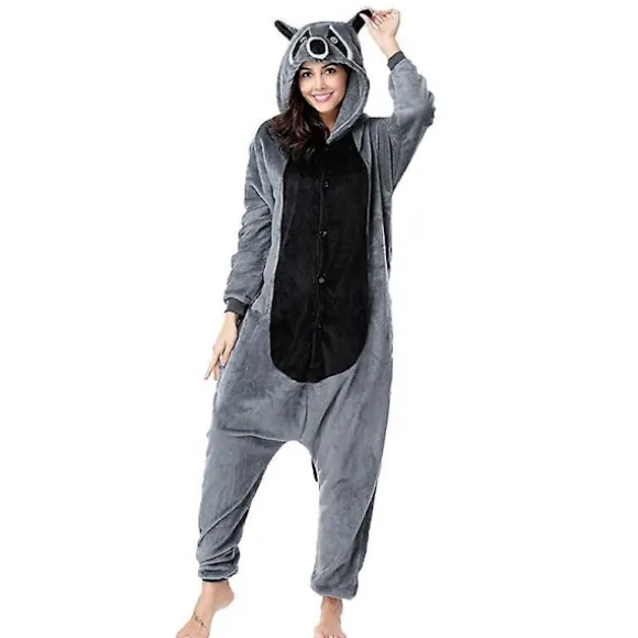 Vaskebjørn pyjamas mænd kigurumi dyre onesies til voksne tegneserie cosplay kostume ét-delt pijamas overall kvinder pyjamas heldragter Raccoon onesie L | Fyndiq