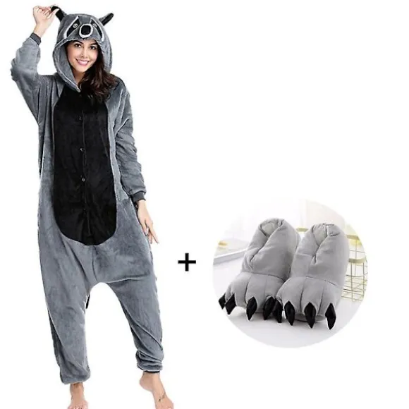 Vaskebjørn pyjamas mænd kigurumi dyre onesies til voksne tegneserie cosplay kostume ét-delt pijamas overall kvinder pyjamas heldragter Raccoon onesie L | Fyndiq