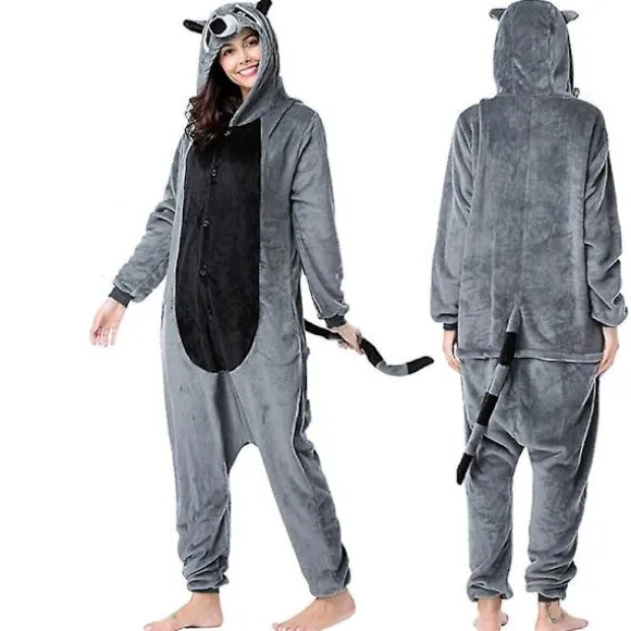 Vaskebjørn pyjamas mænd kigurumi dyre onesies til voksne tegneserie cosplay kostume ét-delt pijamas overall kvinder pyjamas heldragter Raccoon onesie L | Fyndiq