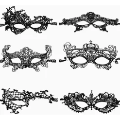 Venetiansk maske, 6 stk. Maske til maskeradebal, blondemaske, venetiansk maske til maskerade, sexet blondemaske til aftenbal, ballet A