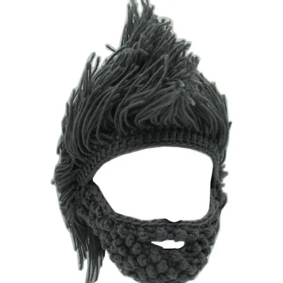 Viking skæg hue horn hat vinter varm maske strikket uld sjov