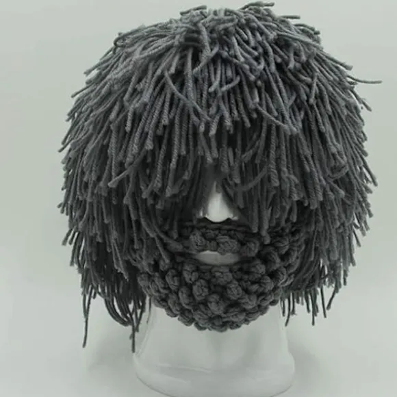 Viking skæg hue horn hat vinter varm maske strikket uld sjov