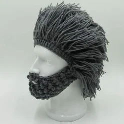 Viking skæg hue horn hat vinter varm maske strikket uld sjov