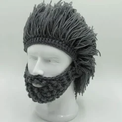 Viking skæg hue horn hat vinter varm maske strikket uld sjov