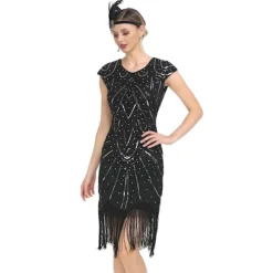 Vintage Flapper Kjoler 1920'erne til Kvinder Krystal Perlebesat Frynsekjole Gt Gatsby Abrikos Abrikos Abrikos Apricot M