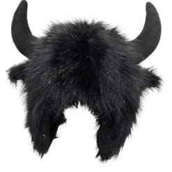 Vinter Sjov Hat Falsk Ko Horn Dekor Lyn Varm Tyk Faux Pels Ørebeskyttelse Personlighed Unisex Vindtæt Fluffy Foto Prop Kvinder Mænd[YJD] Black