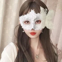 Vit 1 stk. venetiansk maske par maskerade maske kvindelig maske blonde maskerade karneval fest kostume bal