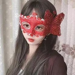 Vit 1 stk. venetiansk maske par maskerade maske kvindelig maske blonde maskerade karneval fest kostume bal