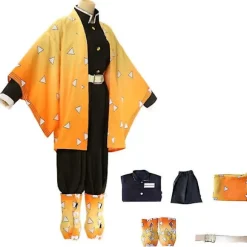 Voksen Børn Anime Demon Slayer Kimetsu No Yaiba Agatsuma Zenitsu Cosplay Kostumer Halloween Kostume Kimono Anime Figur Dragt Paryk -a Costume L