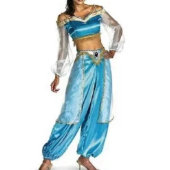 Voksen Kvinder Aladdin Alibaba Jasmine Prinsesse Cosplay Kostume Outfit Sky Blue L