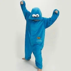 Voksen Sesamgade Cookie Monster Kostume Pyjamas Sæt blue XL