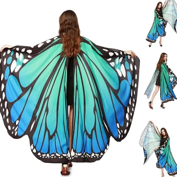 Voksen Sommerfuglevinger Kappe 168 * 140cm Voksen Sommerfugl Kostume Polyester Sommerfuglevinger Kappe Voksen Karnevalskostume Farverig til Halloween, Jul, | Fyndiq