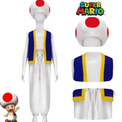 Voksen Super Mario Bros 2 Toad Cosplay Party Kostume Toppe+Bukser+Hat Outfit Sæt Gaver
