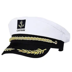 Voksen Yacht Båd Skib Sailor Kaptajn Kostume Hat Cap Navy Marine Admiral Broderet Kaptajnens Cap (hvid)