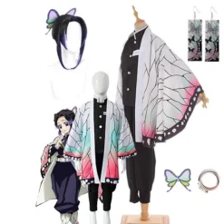 Voksne Børn Anime Demon Slayers Kimetsu no Yaiba Kochou Shinobu Cosplay Kostume Kimono Halloween Tøj Pink XL