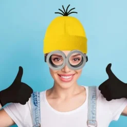 Voksne Børn Cosplay Minions Kostume Hat Handsker Briller Maskerade Jul B Sæt (Overall+Hat+Briller+Handsker) B Sæt (Jumpsuit+Hat+Briller+Handsker)-FM- 110CM B Set (Jumpsuit+Hat+Glasses+Gloves ) | Fyndiq