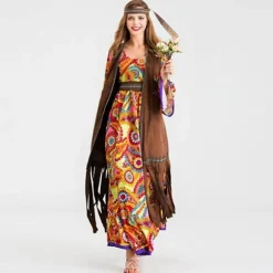 Voksne kvinder Retro 60'er 70'er Hippie Love Peace Kostume Halloween Purim Party Kostumer Cospay Fancy Dress - Wtake L l