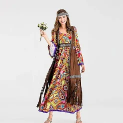 Voksne kvinder Retro 60'er 70'er Hippie Love Peace Kostume Halloween Purim Party Kostumer Cospay Fancy Dress - Wtake L l
