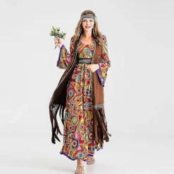 Voksne kvinder Retro 60'er 70'er Hippie Love Peace Kostume Halloween Purim Party Kostumer Cospay Fancy Dress - Wtake L l