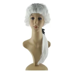 Washington Advokat Krøllet Paryk Kolonial Paryk Kostume Pudret Paryk 1700-tals Cosplay Parykker Halloween Fest Parykker Voksne Gaver Hvid, CJY