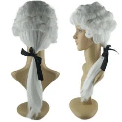 Washington Advokat Krøllet Paryk Kolonial Paryk Kostume Pudret Paryk 1700-tals Cosplay Parykker Halloween Fest Parykker Voksne Gaver Hvid, CJY