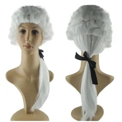 Washington Advokat Krøllet Paryk Kolonial Paryk Kostume Pudderparyk 1700-tals Cosplay Parykker Halloween Fest Parykker Voksne Gaver Hvid, CJY