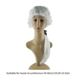 Washington Advokat Krøllet Paryk Kolonial Paryk Kostume Pudderparyk 1700-tals Cosplay Parykker Halloween Fest Parykker Voksne Gaver Hvid, CJY