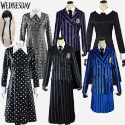 Wednesday Addams Kjole The Addams Family Nevermore Academy Cosplay Kostume Skoleuniform Sæt Mandlige Kvindelige Studenter Tøj Wig 2 XXL