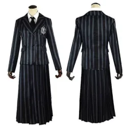 Wednesday Addams Kjole The Addams Family Nevermore Academy Cosplay Kostume Skoleuniform Sæt Mandlige Kvindelige Studenter Tøj Wig 2 XXL