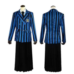 Wednesday Addams Kjole The Addams Family Nevermore Academy Cosplay Kostume Skoleuniform Sæt Mandlige Kvindelige Studenter Tøj Wig 2 XXL