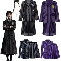 Wednesday Addams Nevermore Academy Kostume til Børn & Voksne med Paryk[JUN] Only Wig One Size