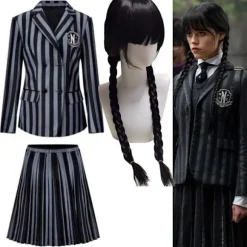 Wednesday Addams Nevermore Academy Kostume til Børn & Voksne med Paryk[JUN] Only Wig One Size