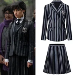 Wednesday Addams Nevermore Academy Kostume til Børn & Voksne med Paryk[JUN] Only Wig One Size