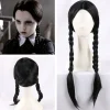 Wednesday Addams Paryk med Paryknet - Sort Paryk til Wednesday Kostume
