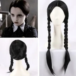 Wednesday Addams Paryk med Wignet Sorte Parykker til Wednesday Cos
