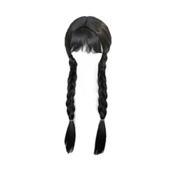 Wednesday Addams Paryk til Børn Kvinder, Addams Sort Lang Fletning