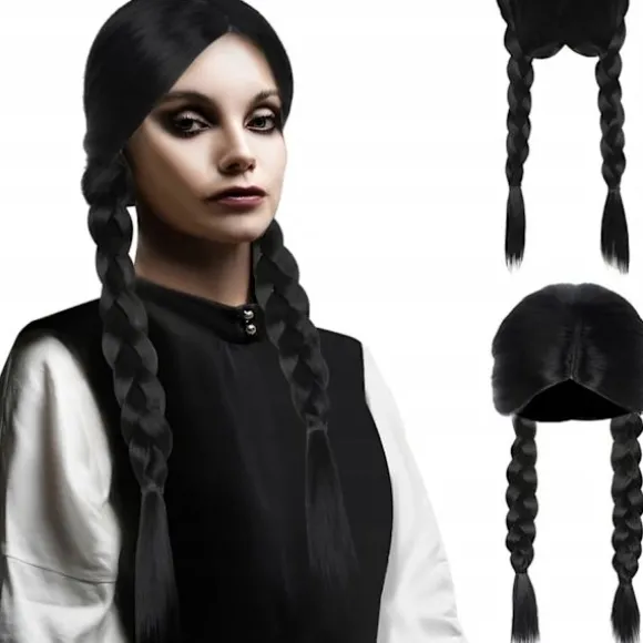 Wednesday Paryk med Fletninger - Addams Sort black