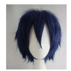 Wekity Unisex Anime Kort Cosplay Paryk med Pandehår Varmebestandigt Hår, Blå Sort