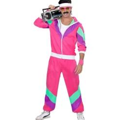 Widmann - Kostume Træningsbukser Pink 80'er Outfit Joggingdragt Karnevalskostume, Flerfarvet