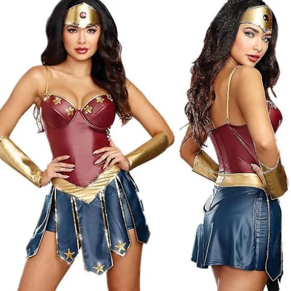 Wonder Woman Kostume til voksne kvinder DC Comics Superhelte-outfit Halloween Karneval Cosplay Fest Udklædning Komplet sæt-FS- S S