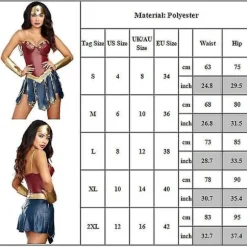 Wonder Woman Kostume til voksne kvinder DC Comics Superhelte-outfit Halloween Karneval Cosplay Fest Udklædning Komplet sæt-FS- S S
