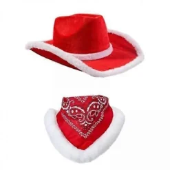 4x Jule Cowboy Hat Jule Cowgirl Hat Stor Skygge Kasket med Tørklæde Julemandshat til