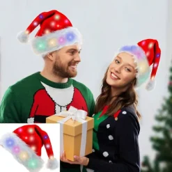 XHW Lysende Julehat Julemandshat Med LED Lys Blinkende Julemandshat Til Voksne Og Børn Julegaver Julemandshat Julehat Juleferie