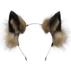 {xjxj} Fuzzy Fox, Wolf, Cat Ears Pandebånd - Animal Cosplay Hårbøjle til fest, kostume, hovedbeklædning, udklædning, hårtilbehør, brun