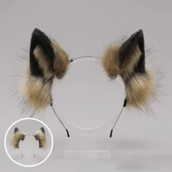 {xjxj} Fuzzy Fox, Wolf, Cat Ears Pandebånd - Animal Cosplay Hårbøjle til fest, kostume, hovedbeklædning, udklædning, hårtilbehør, brun