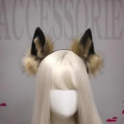{xjxj} Fuzzy Fox, Wolf, Cat Ears Pandebånd - Dyre Cosplay Hårbøjle til fest, kostume, hovedbeklædning, udklædning, hårtilbehør, brun