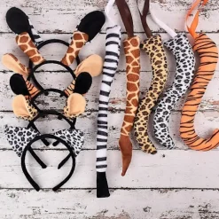 Zebra Giraf Ører Hårbøjler Hale Sæt Dyre Udklædningssæt til Cosplay (FMY) Brown Leopard