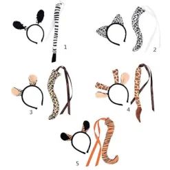 Zebra Giraf Ører Hårbøjler Hale Sæt Dyre Udklædningssæt til Cosplay (FMY) Brown Leopard